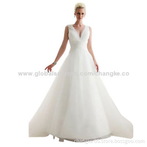 2014 new wedding dress, deep V-neckline, tie on back